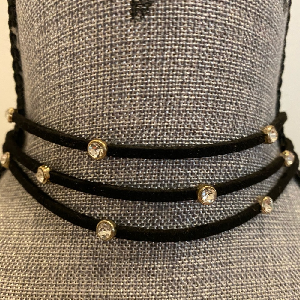 Layered Black Choker Necklace with Rhinestones - Picture 2 of 5